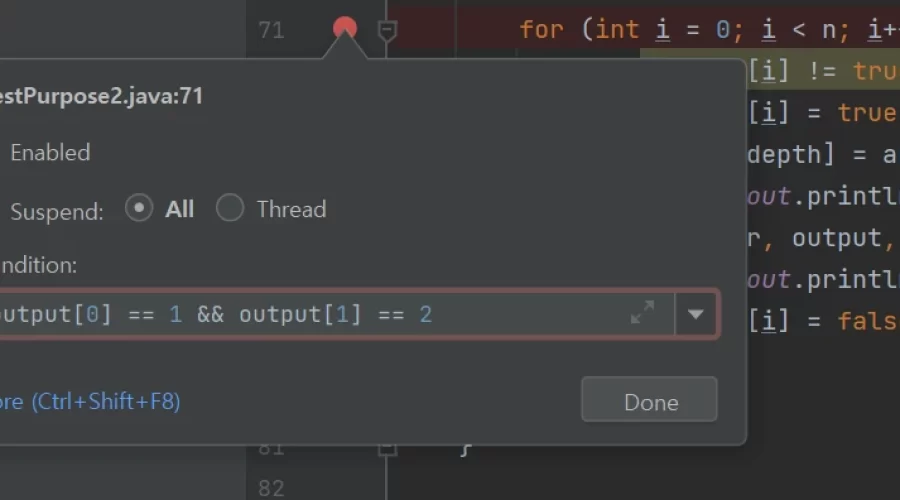 인텔리제이 Breakpoint 조건 여러개 거는 방법