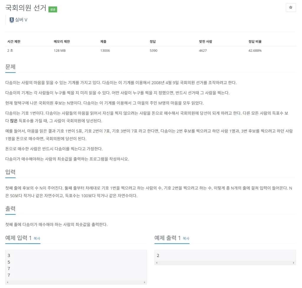 백준 1417 국회의원 선거 자바 문제풀이