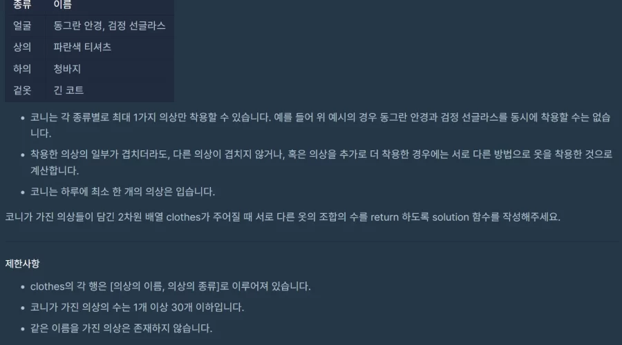 프로그래머스 의상 자바 문제풀이