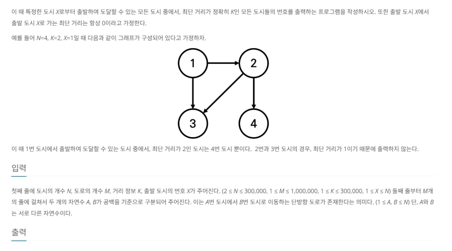 백준 18352 특정 거리의 도시 찾기 자바 문제풀이