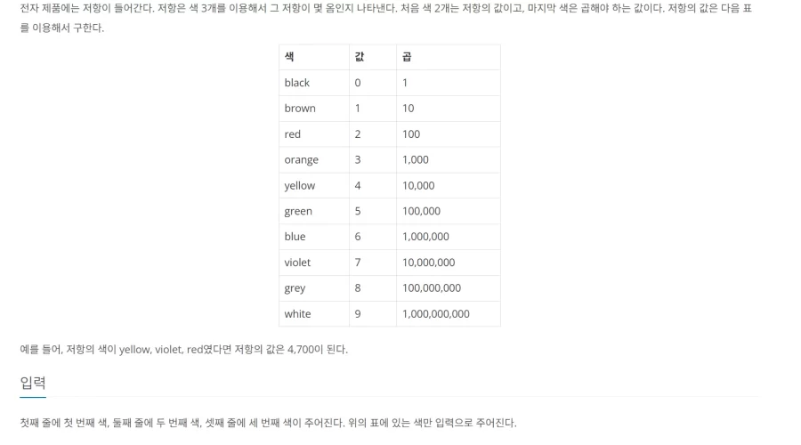 백준 1076 저항 자바 문제풀이